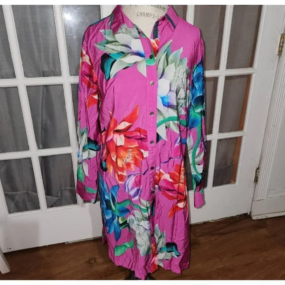 Maeve Anthropologie Womens Pink Combo Tunic Buttondown Top Dress Medium‎